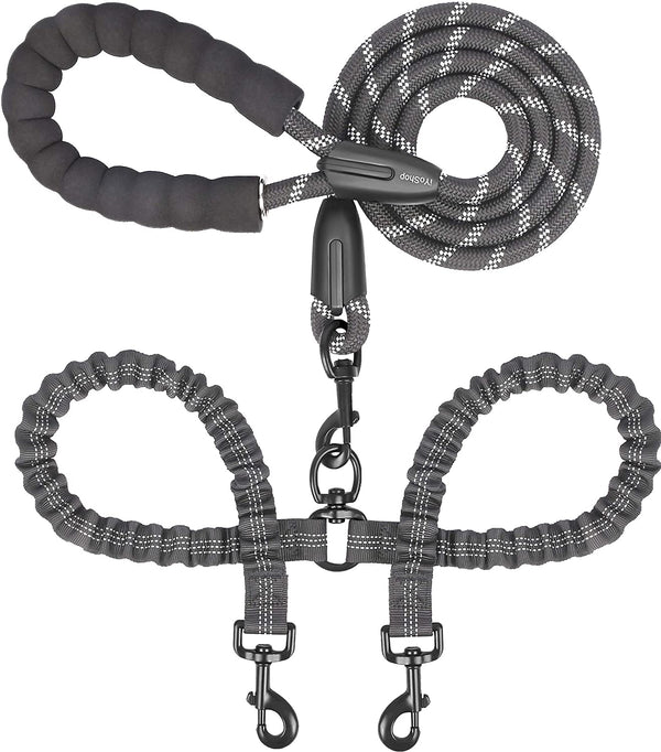 Iyoshop Dual Dog Leash - 360° Swivel, No Tangle Walking Leash with Shock Absorbing Bungee for Two Dogs (Large, 25-150 Lbs, Black)1