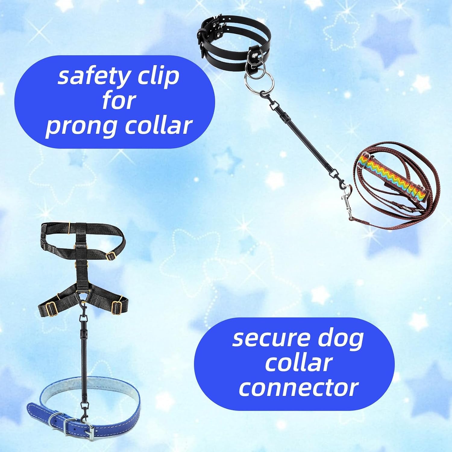 2pcs-reflective-nylon-dog-collar-clips-double-ended-backup-small-medium-dog-collar-safety-clasp-clip-adjustable-harness-connector-for-pet-puppies-black