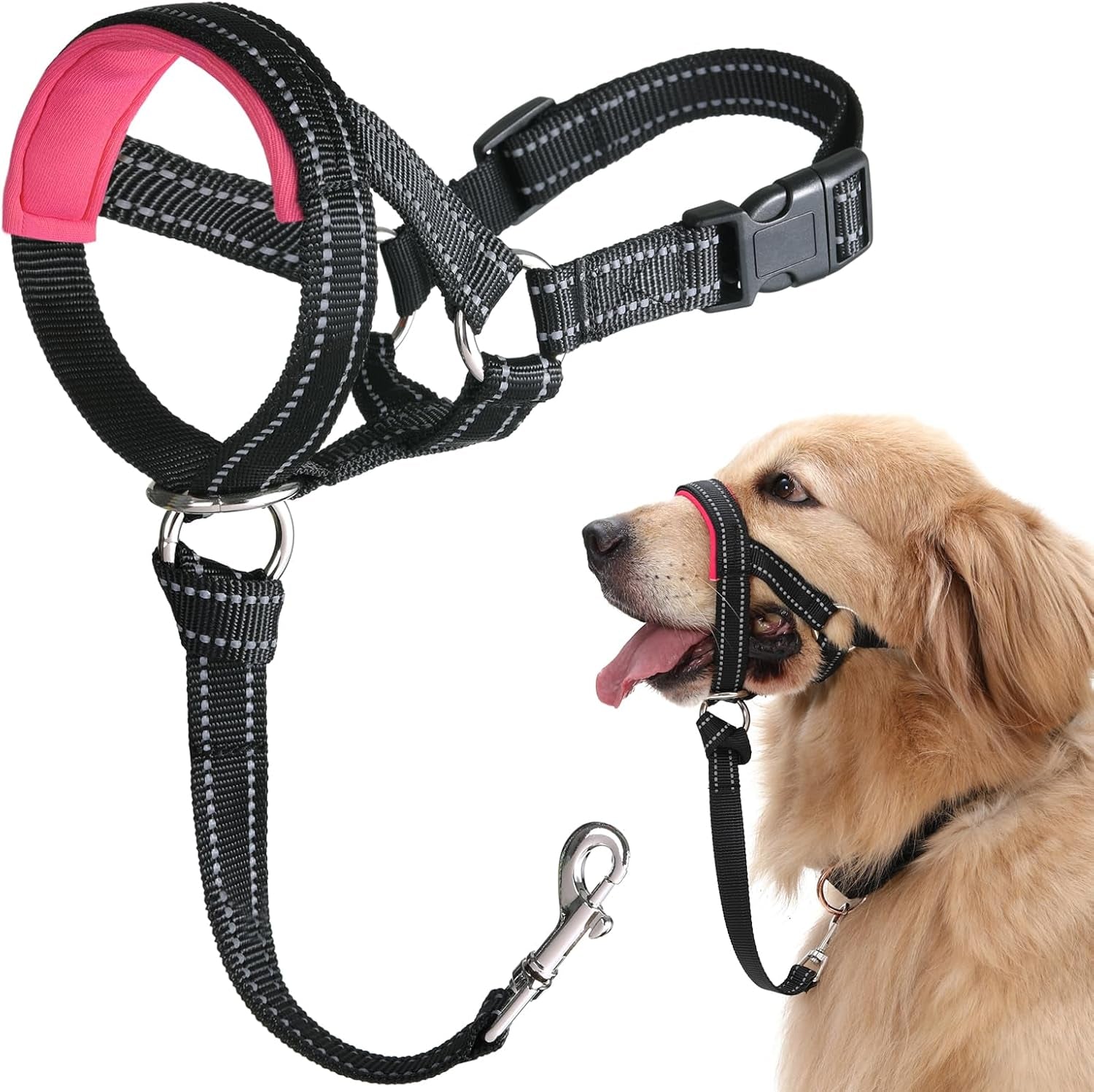 barkless-dog-head-collar-no-pull-training-collar-with-soft-padding-reflective-head-halter-for-large-dogs-labrador-controls-pulling-and-lunging-with-secure-safety-strap-for-daily-walks
