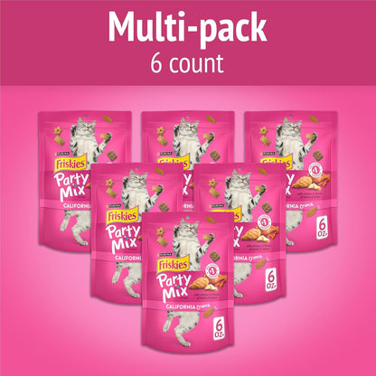 Purina Friskies Cat Treats, Party Mix California Crunch with Chicken - (Pack of 6) 6 Oz. Pouches2
