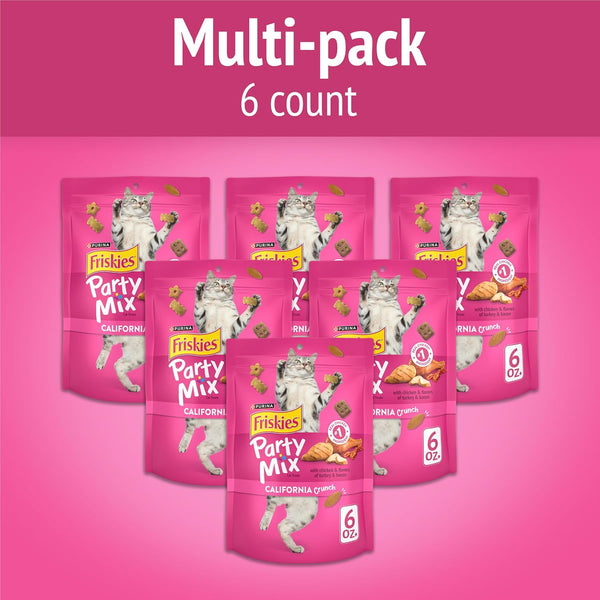 Purina Friskies Cat Treats, Party Mix California Crunch with Chicken - (Pack of 6) 6 Oz. Pouches2