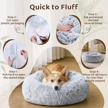 JOLLYVOGUE Small Dog Bed, Calming Soft Anti-Anxiety Donut Cat Bed, Washable round Fluffy Cushion for Small and Medium Pets (20")8