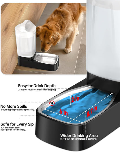 Automatic Dog Water Bowl Dispenser - 2.4 Gallon Gravity Pet Water Dispenser with 304 Stainless Steel Bowl, Dog Auto Feeders Bowls Self Waterer, Easy-Carry Handle for Large Dogs & Cats, Multi-Pet Home9