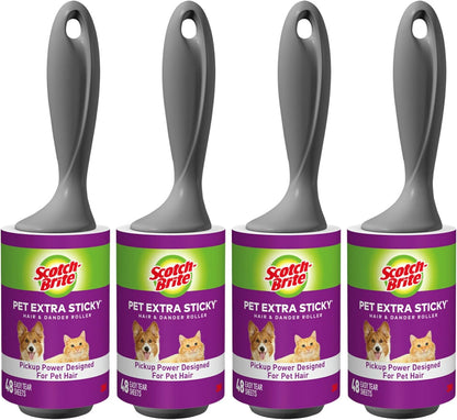 Scotch-Brite Pet Extra Sticky Lint Rollers 4 Rollers 48 Sheets per Roller 192 Sheets Total1