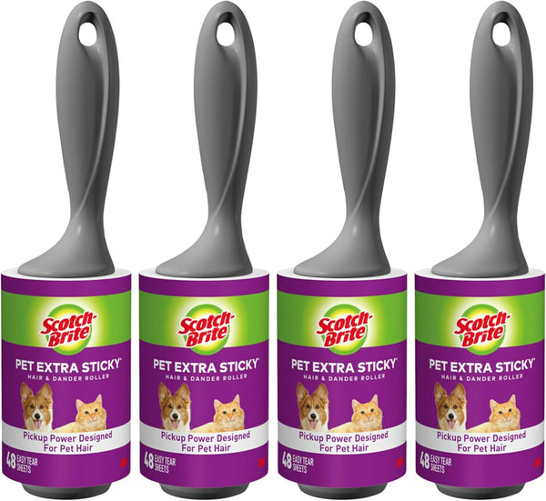 Scotch-Brite Pet Extra Sticky Lint Rollers 4 Rollers 48 Sheets per Roller 192 Sheets Total1