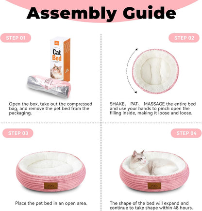 Zerbuger 20In Washable Cat Beds for Indoor Cats - round Donut Pet Bed for Cats, Small Dogs, Puppy, Kitten - Anti-Slip Bottom, Calming Bed Gift - Pink6
