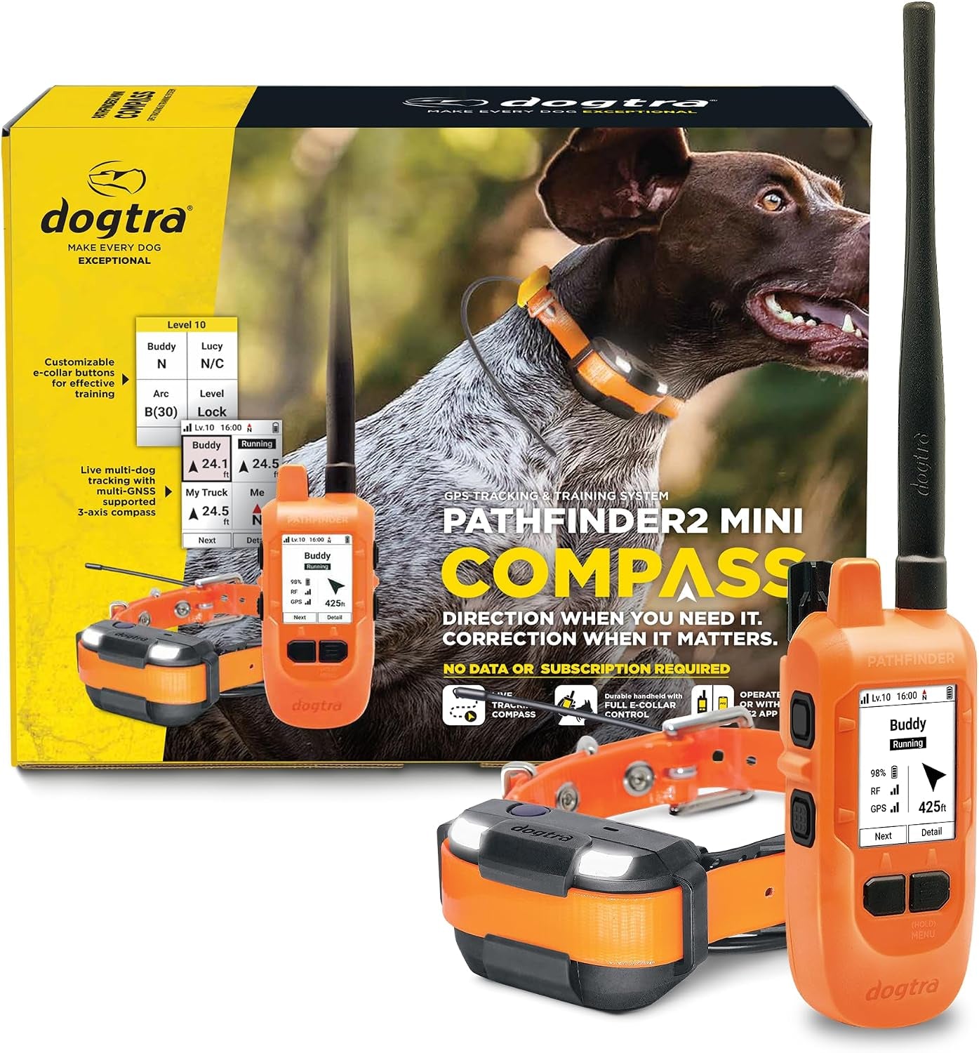 dogtra-pathfinder2-mini-compass-live-gps-dog-tracking-training-system-4-mile-range-e-collar-handheld-with-no-subscription-offline-maps-gps-fence-expandable-up-to-21-dogs-for-dogs-15-lbs