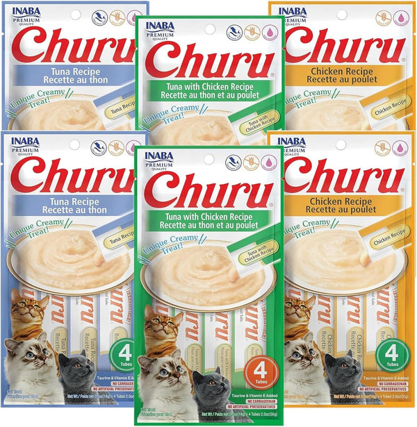 INABA Churu Lickable Purée Natural Cat Treats Tuna & Chicken 3 Flavor Assortment of 12 Tubes9