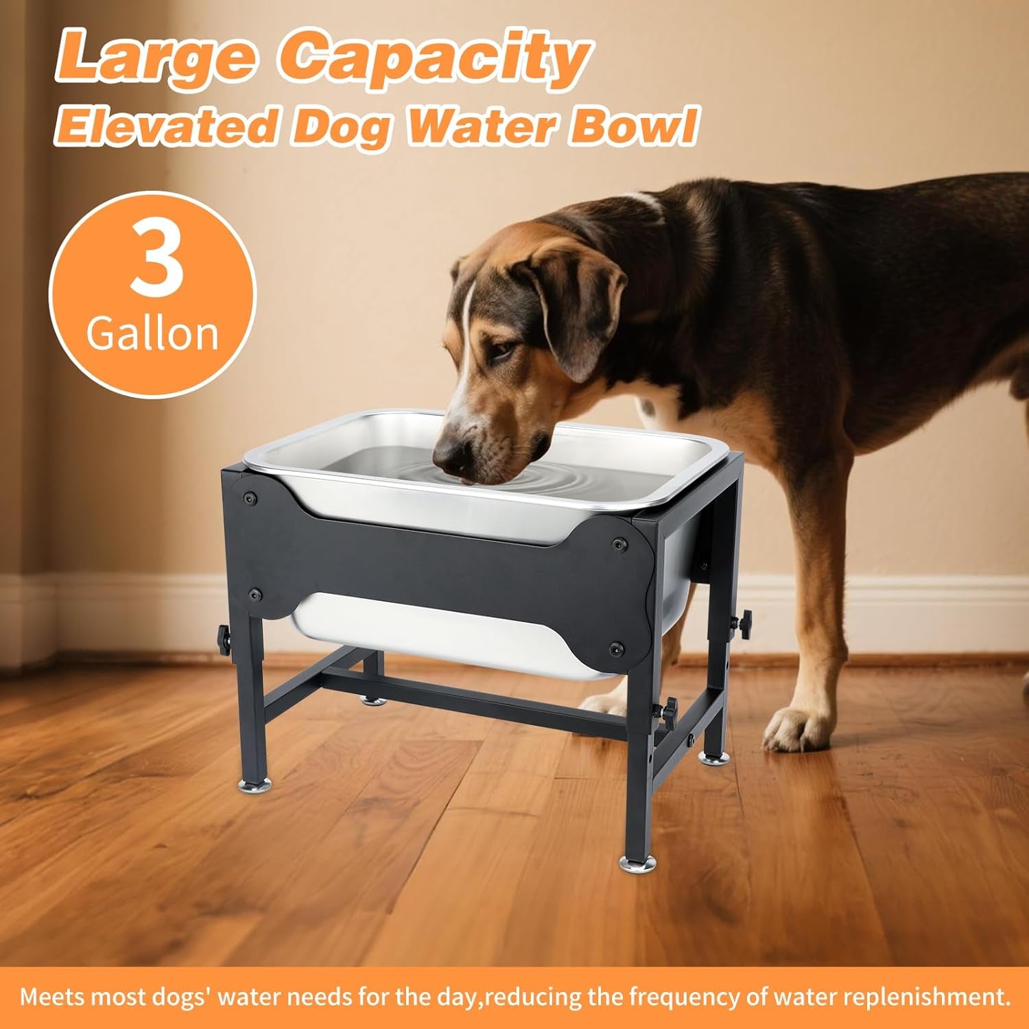 3-gallon-elevated-dog-water-bowl-raised-stand-for-large-dogs-4-adjustable-heights-9-65-15-16-in-stand-3-gallon-bowl-14-x-10-6-x-5-9-in-size-indoor-outdoor-use-easy-to-clean
