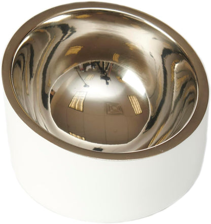 Petrageous 18438 Seychelles Stainless-Steel Slanted Double Walled Dog Bowl 4.95-Inch Width and 2.95-Inch Height 1-Cup Capacity, White2