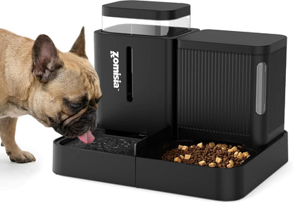 ZOMISIA Gravity Dog Food and Water Dispenser, 2 in 1 Automatic Dog Feeder with 180 Degree Rotatable, 2 Pack Large Capacity Self Feeding for Small Dogs Puppy, Black, 1.6Galx21