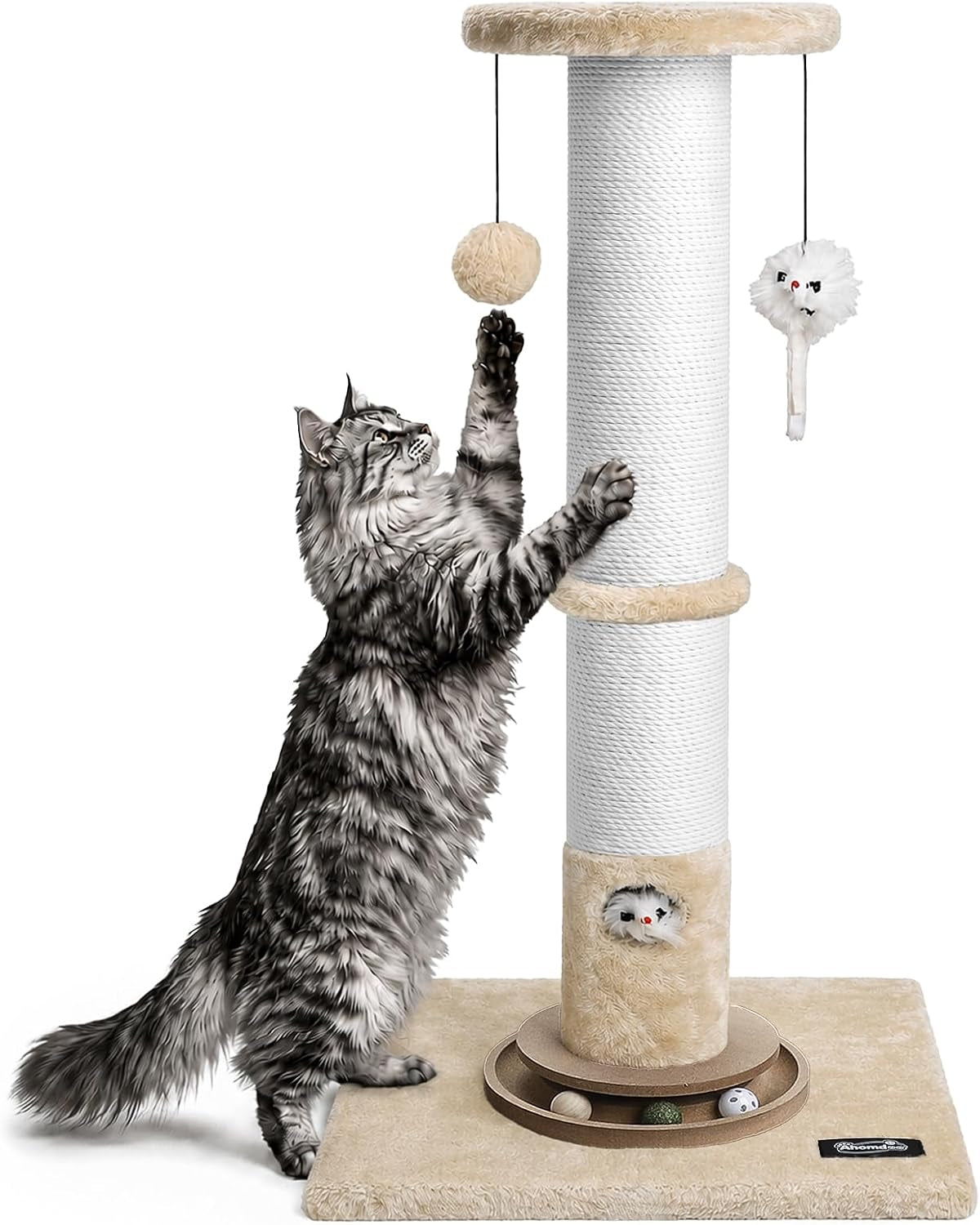 35-inch-tall-cat-scratching-post-stable-base-for-large-cats-brown-heavy-duty-soft-natural-cotton-rope-cat-scratcher-interactive-cat-toys-wooden-ball-track-for-kittens-and-indoor-cats