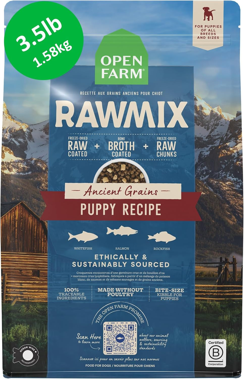 open-farm-rawmix-ancient-grains-dry-dog-food-wild-ocean-kibble-20lb-bag-wild-caught-whitefish-salmon-and-rockfish-freeze-dried-raw-chunks-100-traceable-ingredients-non-gmo-fruits-veggies