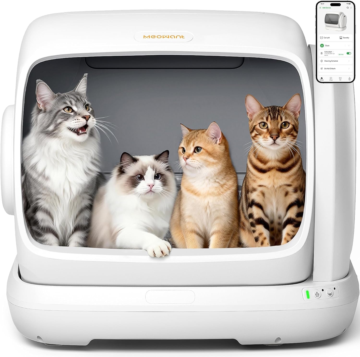 meowant-self-cleaning-cat-litter-box-106l-extra-large-space-low-entrance-automatic-cat-litter-box-perfect-for-multiple-cats-safety-sensor-anti-pinch-app-control-odor-free-with-mat-liner