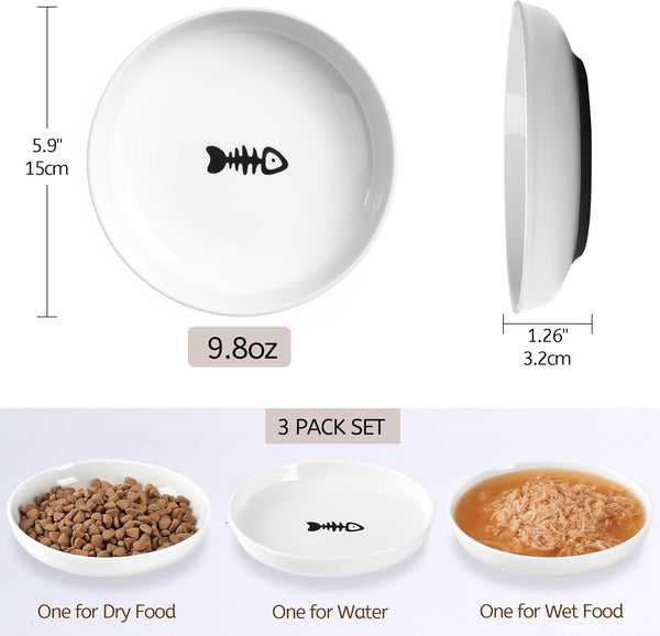 WROSWT No Spill Cat Bowls,Cat Food Bowl,Anti Whisker Fatigue Healthy Ceramic Cats Dishes Set for Indoor Cats,Shallow Wide Kitten Plates for Food and Water,Non-Slip Silicone Bottom,3 Pack4