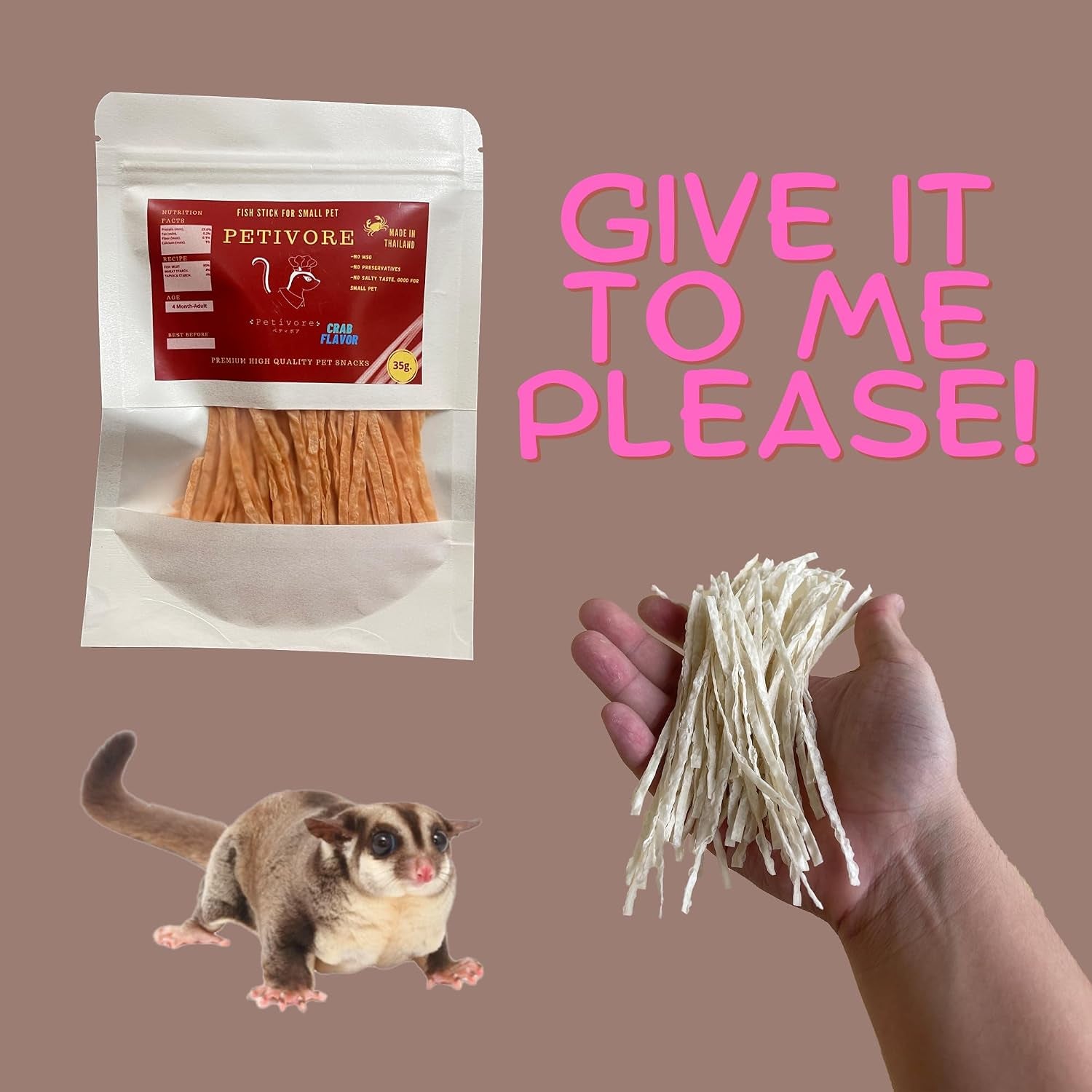 crab-flavor-premium-fish-snack-for-sugar-glider-and-small-exotic-pet-made-from-real-fish-hamster-squirrel-chinchillas-marmoset-yummy-treats-snacks-and-food-35g
