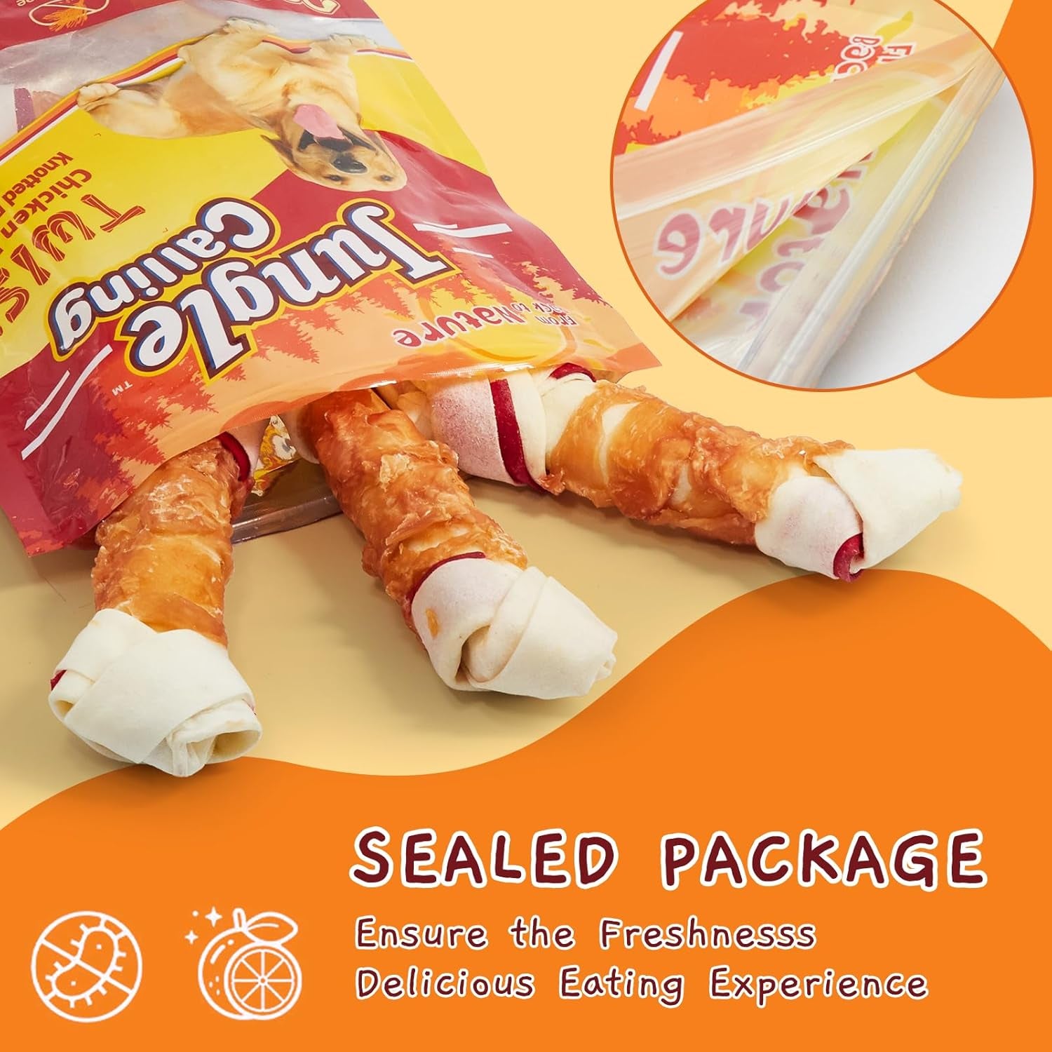jungle-calling-chicken-wrapped-rawhide-knot-bones-long-lasting-dog-chews-6-5-inch-rawhide-bones-for-medium-large-dogs-high-protein-beefhide-training-dog-treats-teeth-cleaning-10-6-oz