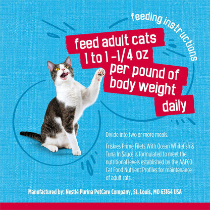Purina Friskies Prime Filets with Ocean Whitefish and Tuna in Sauce High Protein Wet Cat Food - (Pack of 24) 5.5 Oz. Cans8