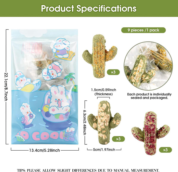 Abizoo Rabbit Chew Toys Natural Timothy Hay Oat Bunny Treats Snack Bunny Chew Sticks 9 Pcs Compressed Cactus Bunnies Enrichment Toys for Rabbit Guinea Pig Hamster Chinchilla Gerbil Dental Care8