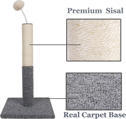 Cat Scratching Post with Carpet Botton Base and Spring Teasing Toy Ball for Indoor Cats and Kittens Grey2