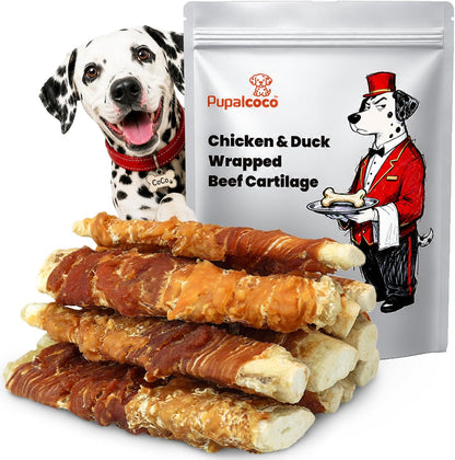 Dog Treats, Chicken Duck Jerky Wrapped Beef Cartilage Sticks Dental Chews | Natural Long Lasting Dog Bones Snack, Rawhide Free Healthy Dog Training Treats for Small Medium Large Dogs, 10.6Oz1