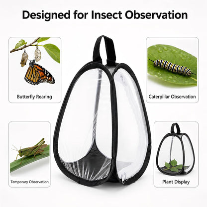 Kingrol 2 Pack Collapsible Insect & Butterfly Habitat Cage, Pop-Up Mesh Butterfly Rearing Enclosure with Clear Viewing Window, Zipper Access & Polyester Base, 7.75 X 7.75 X 11 Inch5