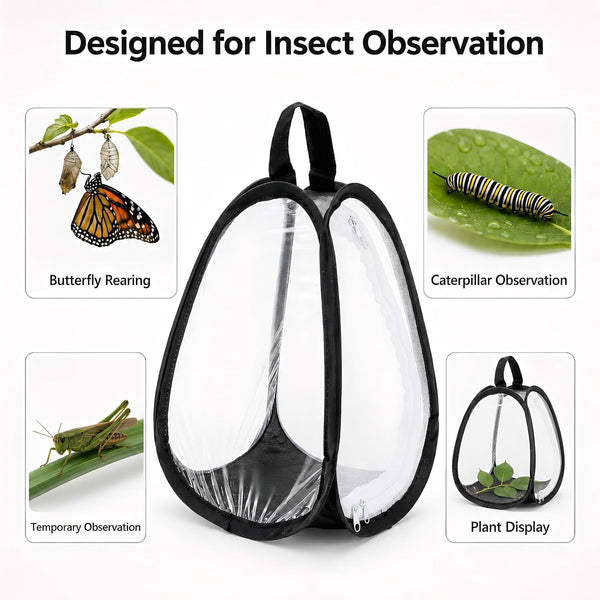 Kingrol 2 Pack Collapsible Insect & Butterfly Habitat Cage, Pop-Up Mesh Butterfly Rearing Enclosure with Clear Viewing Window, Zipper Access & Polyester Base, 7.75 X 7.75 X 11 Inch5