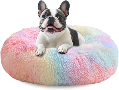 JOLLYVOGUE Small Dog Bed, Calming Dog Beds for Small Dogs & Indoor Cats - 20 Inches Donut Washable Cat Bed for Kittens & Puppies, round Fluffy Plush Faux Fur Pet Beds(Smoke Grey)24