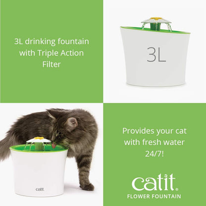 Catit Flower Fountain with Triple Action Filter, Cat Drinking Water Fountain, 3 L, Green | Cat Drinking Water Fountain3