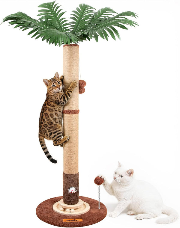 【Material Upgrade】 Famifit 50.8" Plant Cat Scratching Post, Tall Cat Tree | Natural Sisal Rope Scratcher with Solid Wood Ball Track & Mouse Hole, Interactive Design for Indoor Cats & Kittens8