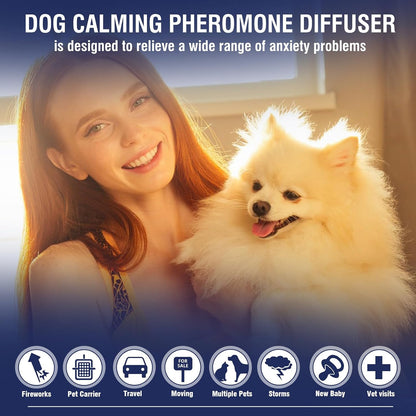 Dog Calming Pheromones Diffuser 6 in 1 Kit Appeasing Pheromone Diffuser to Calm (2 Plug In+4 X48Ml Refill) for Anxiety Relief Reduce Aggression Fighting Barking Stress 120 Day Supply(Tasteless)3