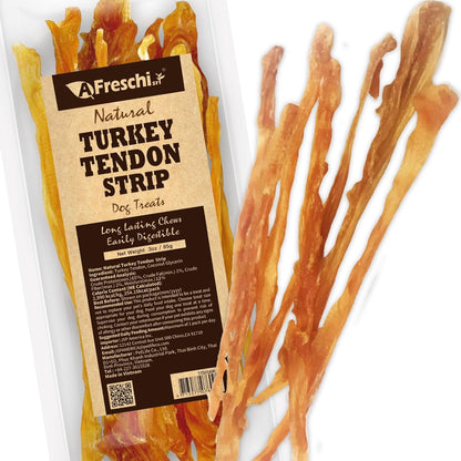 A Freschi Srl Turkey Tendons for Dogs, Usa-Sourced Human Grade, Rawhide-Free Long-Lasting Puppy Chews, All Natural Hypoallergenic Dog Treats for Small Breeds, Strips, 3Oz Pack1