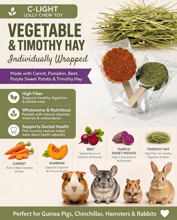 C-LIGHT Guinea Pig Chew Toys, Rotating Spinner + 8 Pcs Timothy, 5 Viggies | Hay for Teeth Grind & Digestion, Rust-Proof Aluminum Toy, for Rabbit, Bunny, Chinchilla, Hamster Dental Health (Sliver)4