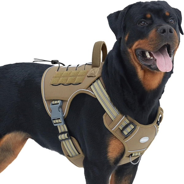 Auroth Tactical Dog Harness for Large Dogs No Pull Adjustable Pet Harness Reflective K9 Working Training Easy Control Pet Vest Military Service Dog Harnesses Army Yellow L75