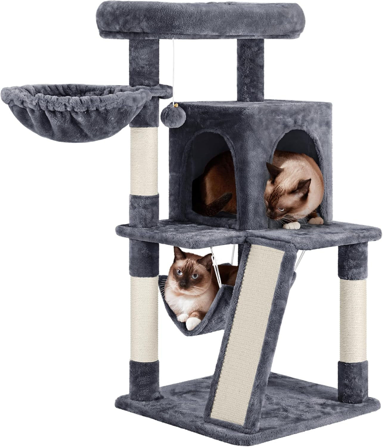yaheetech-cat-tree-tower-40-inch-condo-with-hammock-oversized-soft-platform-scratching-board-basket-pet-beds-furniture-for-large-kittens-dark-gray-roomy-top-perch-lets-big-cats-lounge-and-survey-the-room-plus-a-sturdy-multi-level-design-cozy-condo-and-soft-plush