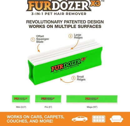 Furdozer Pet Hair Remover & Auto Detailing Tools - Cat & Dog Hair Remover for Carpets, Car Interiors, Couches, Bedding, & Pet Furniture (Green, (2 Pack) - X3 PRO)2