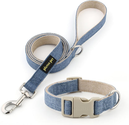 Plutus Pet Cotton Hemp Dog Collar and Leash Set, Adjustable Collar for Small, Medium, and Large Dogs, Heavy Duty and Soft on Skin, Lavender, S11