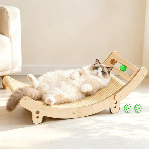 31.5" Sisal Cat Scratcher Bed with Bell Balls Wooden Cat Furniture(Xxl) | Cat Scratching Post for Indoor Cats Hammock.Natural Sisal Cat Scratch.Anti Slip and Stable without Shaking.Easy to Install1
