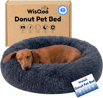 Calming Donut Dog Bed – Faux Fur Anti-Anxiety Pet Bed with Removable Washable Cover & Water-Resistant Liner – Plush Fluffy round Nest, Non-Slip Bottom for Dogs & Cats – Small, Grey10