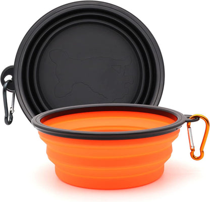 2-Pack Small Dog Travel Bowl, Collapsible Bowls for Dogs | Foldable Cat Water Bowl, Portable Pet Feeding Watering Traveling Dish (Black & Orange)1