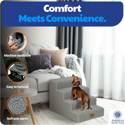 AKC – 4-Step Pet Stairs for Beds & Couch | Built for Small Dogs & Small Breeds | Long-Back & Senior Dogs | Lightweight, Soft, Non-Slip, Washable | No-Tool Assembly | Supports 35 Lbs | 16X24X14.2 in | Foldable Non-Slip Pet Steps with Washable Cover and No-Tool Assembly for Long-Back and Senior Dogs.2