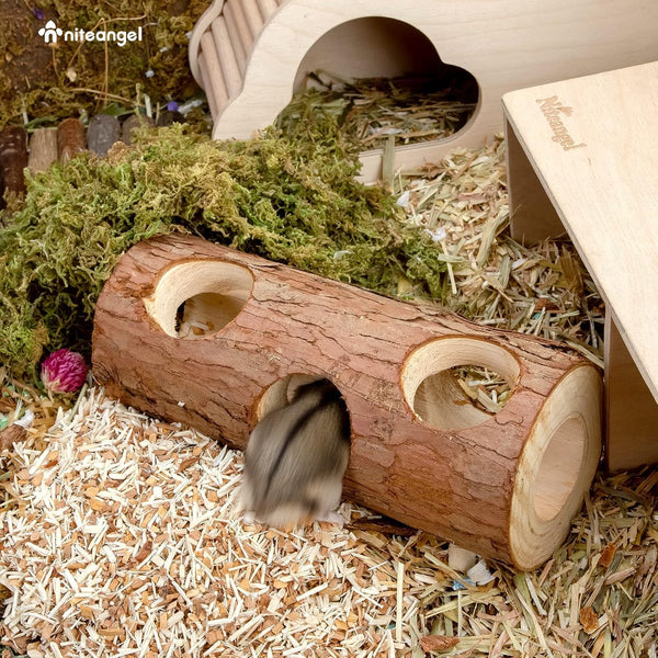 Niteangel Natural Wooden Hamster Mouse Tunnel Tube Toy Forest Hollow Tree Trunk5