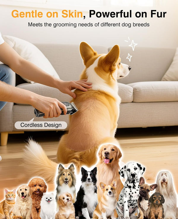 Dog Clippers for Grooming, Dog Grooming Kit for Heavy Thick Hair, Low Noise Cordless Pet Hair Trimmer with Stainless Steel Blade, Professional Rechargeable Hair Trimmer for Dogs and Cats Sliver5