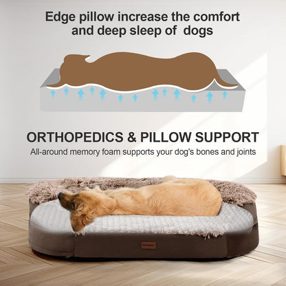 Iweepet Fluffy Orthopedic Dog Beds for Large & Extra Large Dogs, 44" Dog Sofa Bed with Supportive 28D Egg-Crate Foam, Removable Washable Cover, Waterproof Lining, for Puppy,Senior,Sick,Brown5