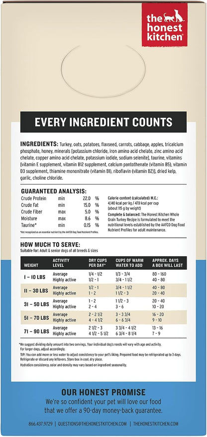 The Honest Kitchen Wholemade Whole Grain Turkey Recipe, Human Grade Dehydrated Dog Food, Just Add Water, Supports Digestion, Skin & Coat, Topper for Dry or Wet Dog Food, 10 Lb Box Makes 40 Lbs2