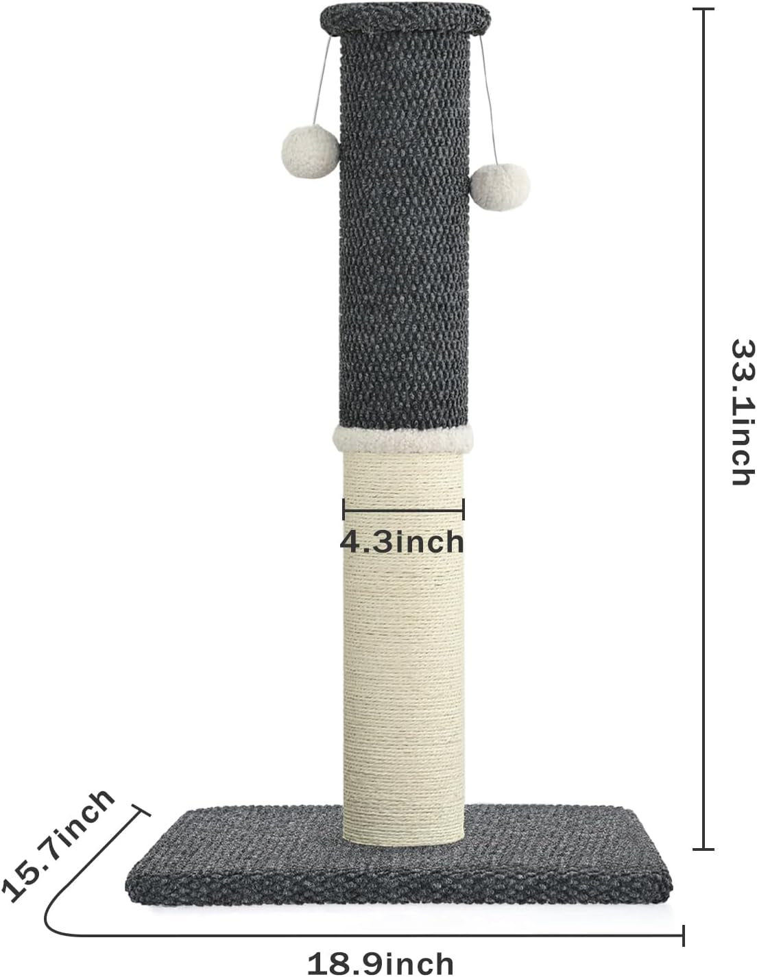 made4pets-tall-cat-scratching-post-with-sisal-carpet-for-indoor-cats-33-cat-scratcher-with-wide-stable-base-interactive-hanging-toys-ideal-for-adult-cats-large-breeds-and-full-body-stretching