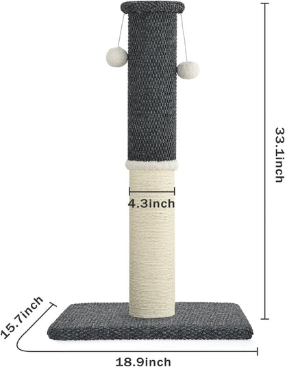 Made4Pets Tall Cat Scratching Post with Sisal & Carpet for Indoor Cats, 33" | Cat Scratcher with Wide Stable Base, Interactive Hanging Toys, Ideal for Adult Cats, Large Breeds and Full-Body Stretching6