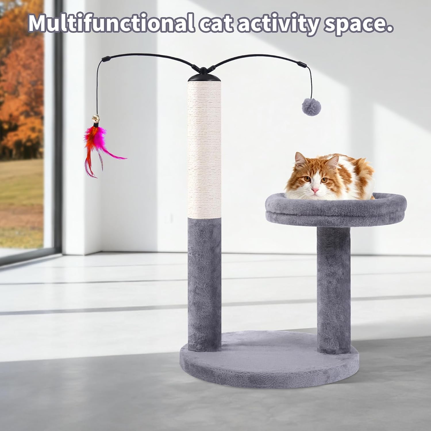 aiwikide-24-scratching-post-interactive-cat-scratcher-with-perch-plush-toy-sturdy-weighted-base-grey
