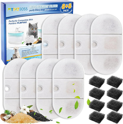 Cat Water Fountain Filter - 8 Pack Replacement Filters and 8 Pack Sponge Filter Compatible with PETLIBRO Capsule 71Oz/2.1L Ultra Quiet Water Fountains PLWF002 Pet Dispenser | 8 Pack Replacement Filters and 8 Pack Sponge Filter Capsule 71Oz/2.1L Ultra Quiet Water Fountains PLWF002 Pet Dispenser1