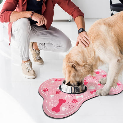 Dog & Cat Food Mat Bone Shaped Pet Feeding Mat Quick Absorb Water Bowl Placemat with Rubber Backing Indoor Floor Stain Resistant Pet Accessory Supplies (Light Pink Small, 12X18 Inches)5